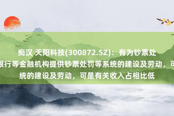 痴汉 天阳科技(300872.SZ)：有为钞票处罚公司、保障公司和银行等金融机构提供钞票处罚等系统的建设及劳动，可是有关收入占相比低