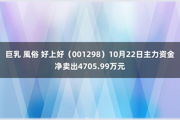 巨乳 風俗 好上好（001298）10月22日主力资金净卖出4705.99万元