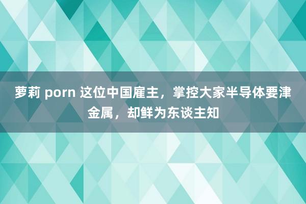 萝莉 porn 这位中国雇主，掌控大家半导体要津金属，却鲜为东谈主知