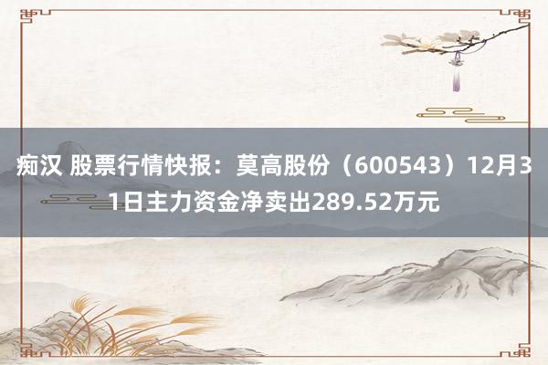 痴汉 股票行情快报：莫高股份（600543）12月31日主力资金净卖出289.52万元