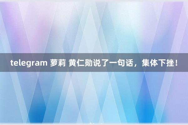 telegram 萝莉 黄仁勋说了一句话，集体下挫！