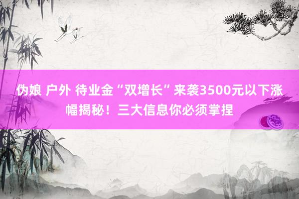 伪娘 户外 待业金“双增长”来袭3500元以下涨幅揭秘！三大信息你必须掌捏