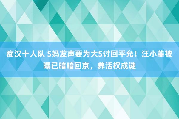 痴汉十人队 S妈发声要为大S讨回平允！汪小菲被曝已暗暗回京，养活权成谜